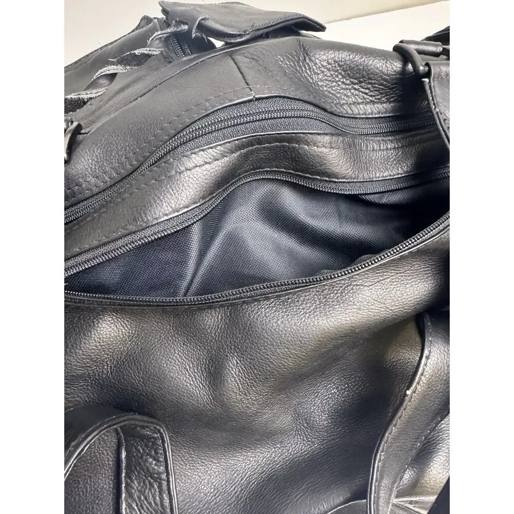Vintage Pioneer Express Black Leather Duffel Travel Bag 18x10 Weekender